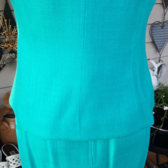 MAGGY LONDON PETITES ♡ Gorgeous Vintage Turquoise 2pc Bamboo Zip Front Suit 2P - Picture 12 of 16